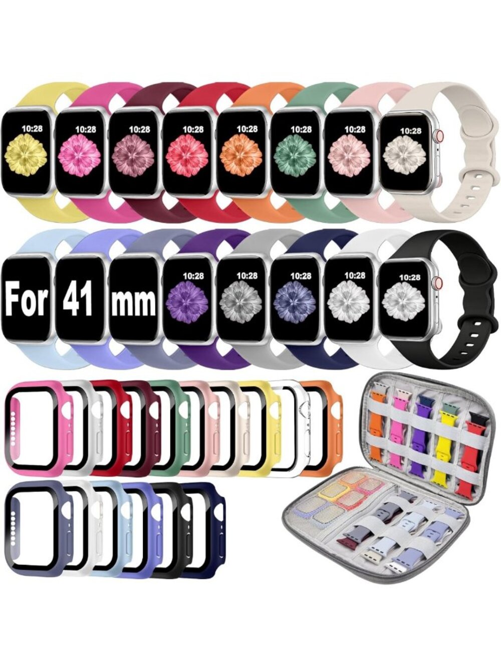 16-Pack Adjustable Watch Bands & Screen Protectors for 38-46mm Smartwatches